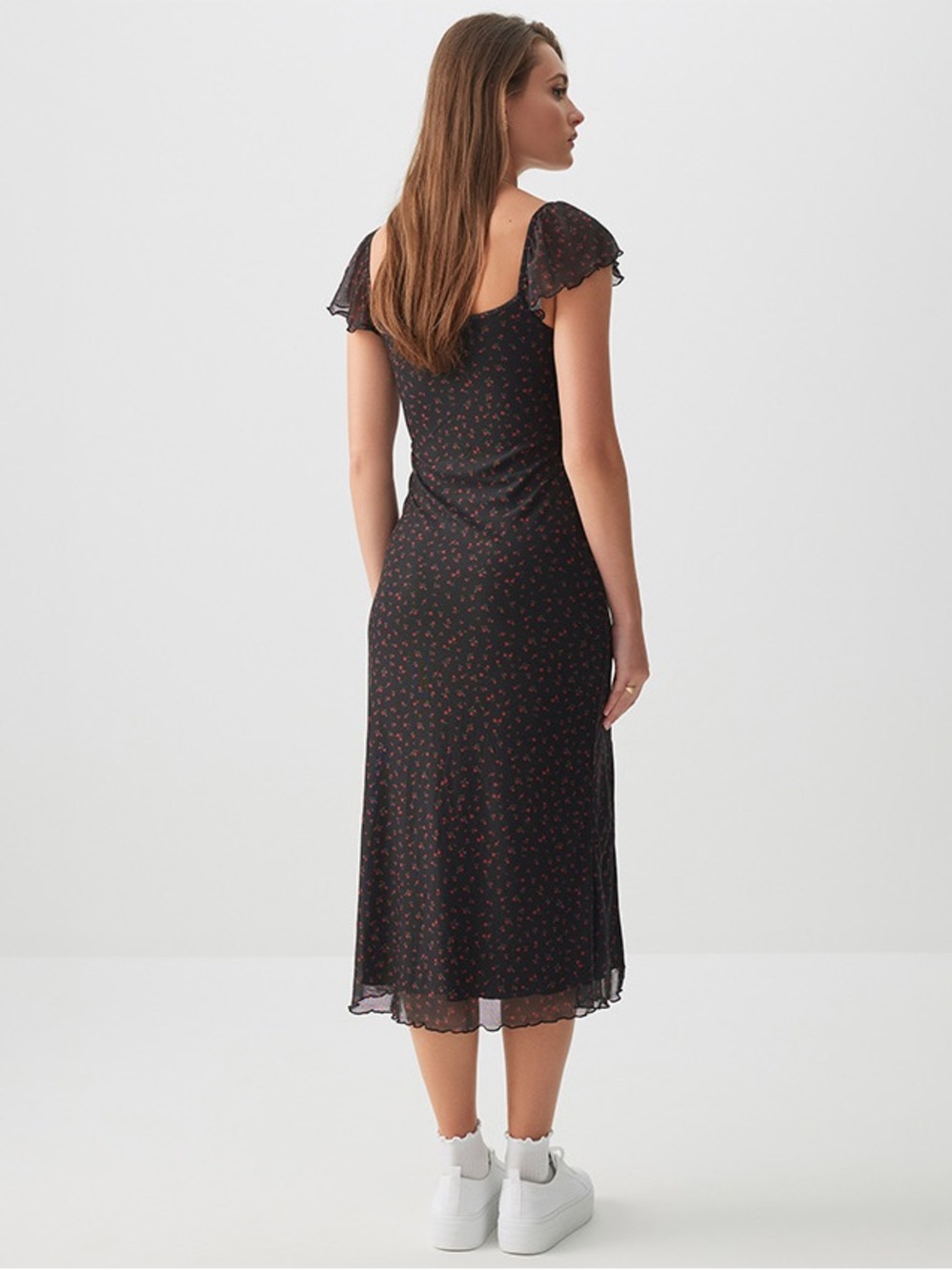 Ardene Mesh Floral Midi Dress Size XS Ruched Slit Coquette Cottagecore - Picture 14 of 14